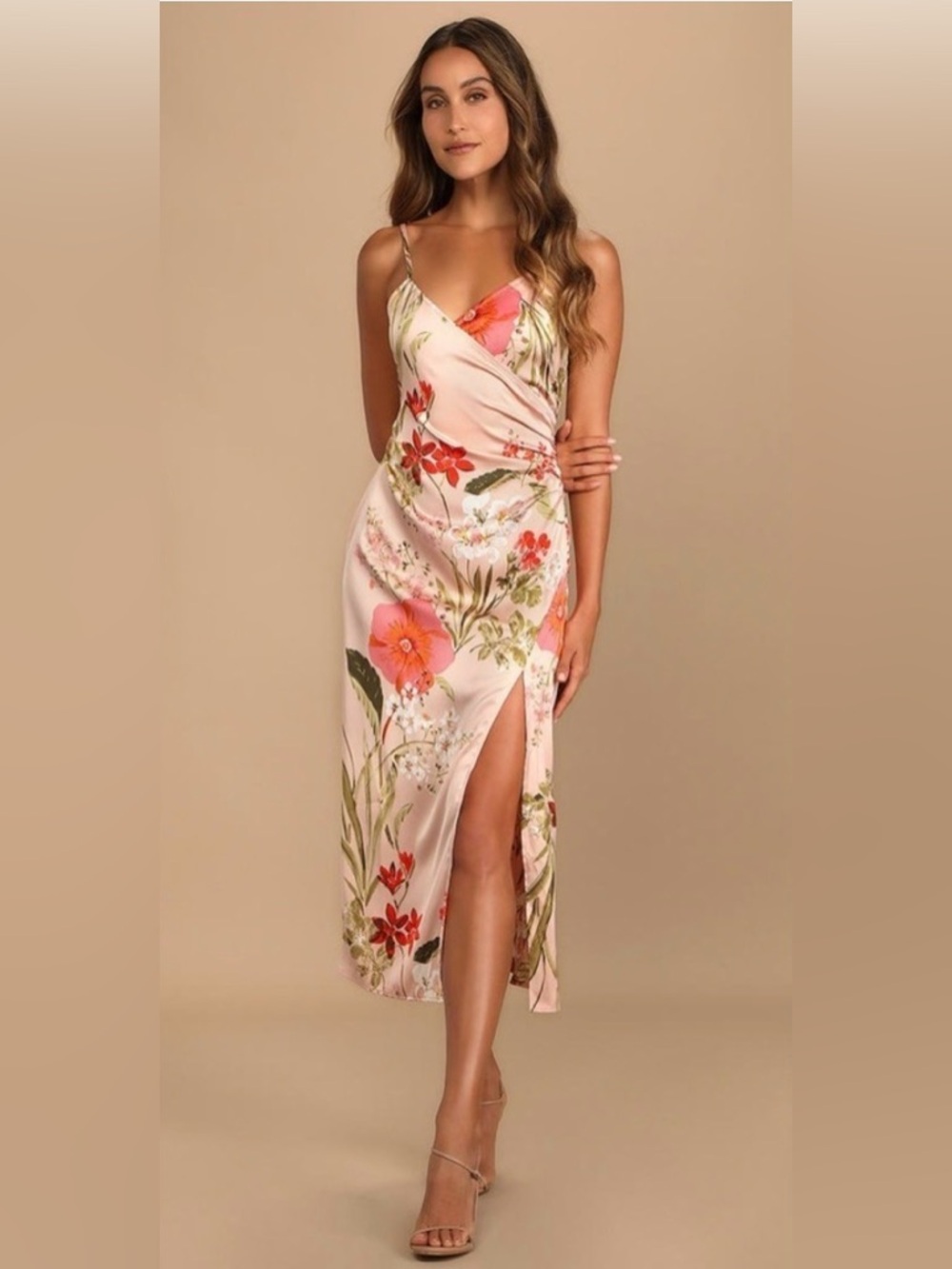 LULU’S Pink Floral Satin Maxi Slip Dress NWT! 🌸